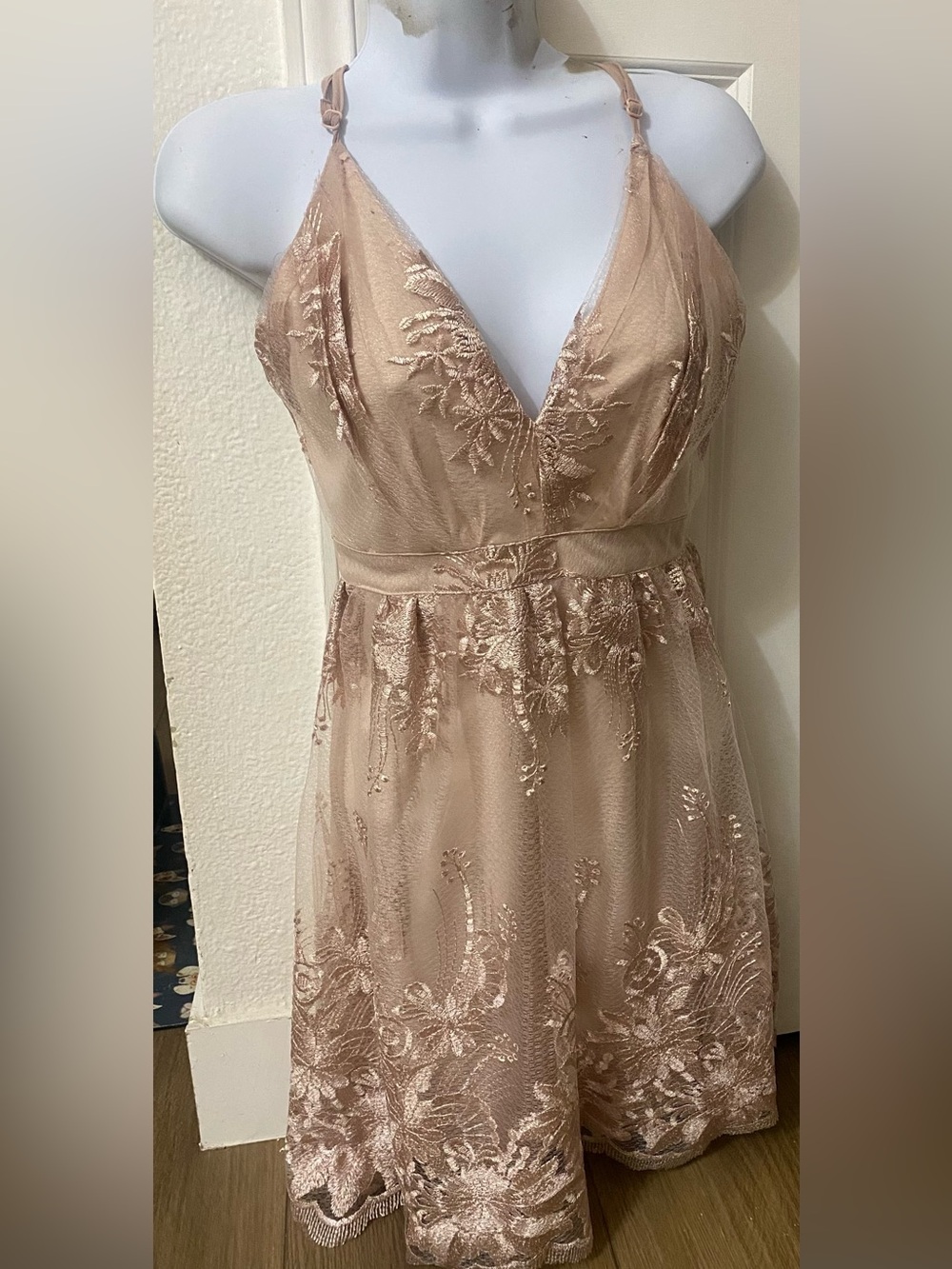 Blashe V-Neck Lace Embroidered Women's Dress in Blush